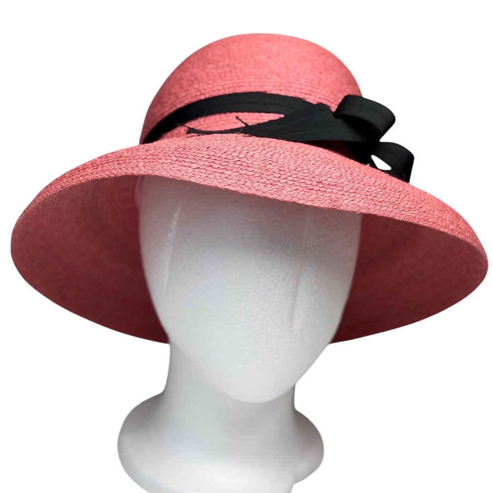 Annabel Ingall Australia Pink Straw Wide Brim Sun Hat Ribbon Summer Vacation OS - Picture 4 of 7